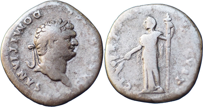 Domitian AR Denarius – CERES AVGVST – Ceres standing left – RSC 30
