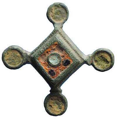 Roman enamelled lozenge plate brooch, view 1