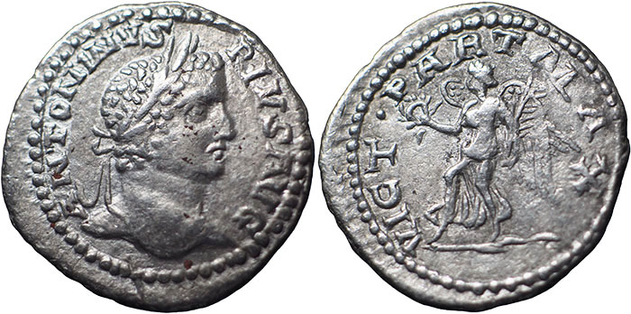 Caracalla Contemporary Forgery Denarius – VICT PART MAX